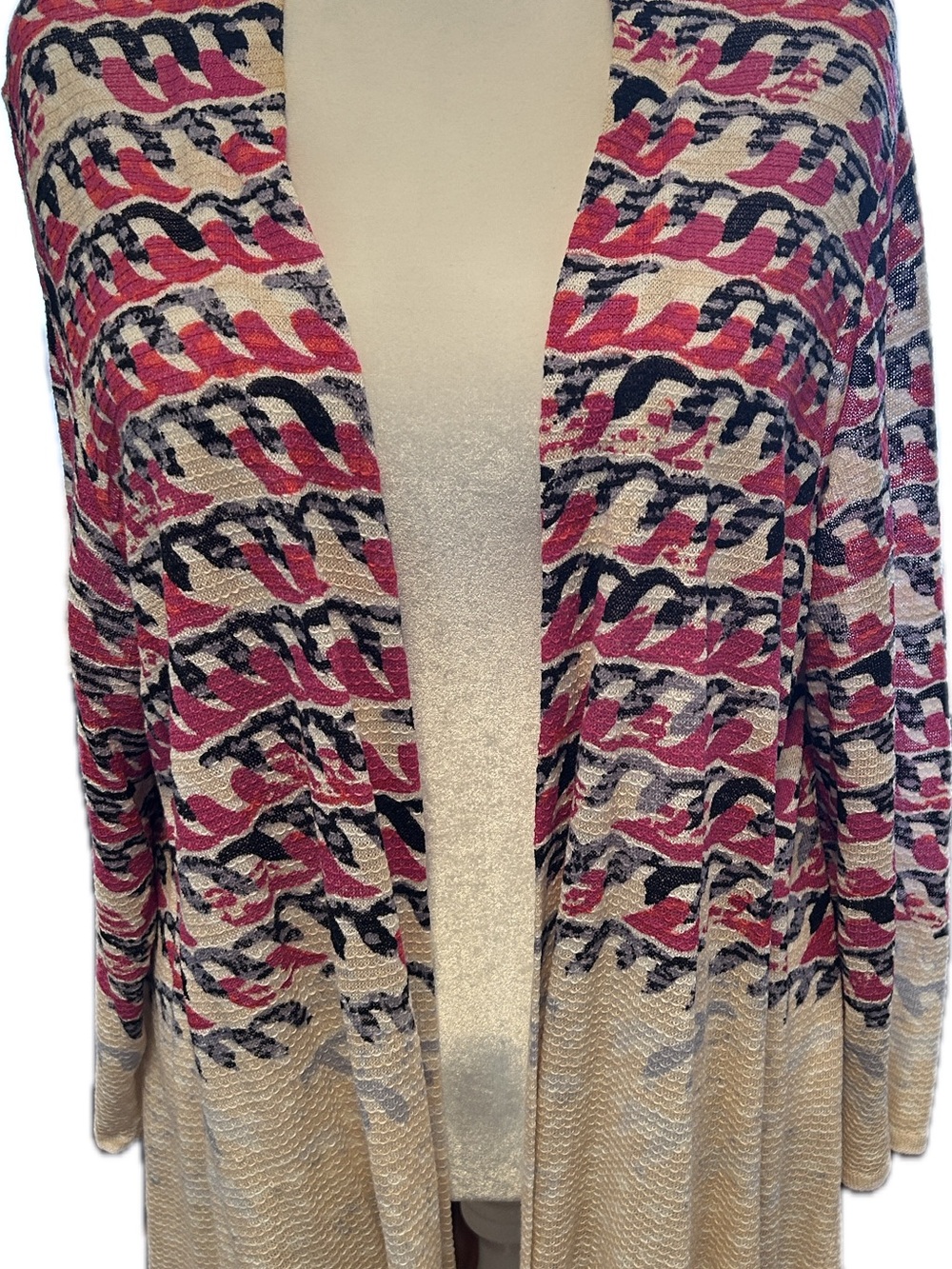NIC+ZOE Pink and Cream Open-Front Patterned Cardigan